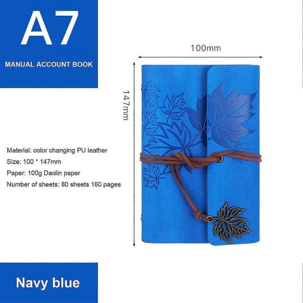 Genopfyldelig notesbog med løse blade Let bærbar notesbog til rejsende og forfattere Mørkeblå Dark Blue A7