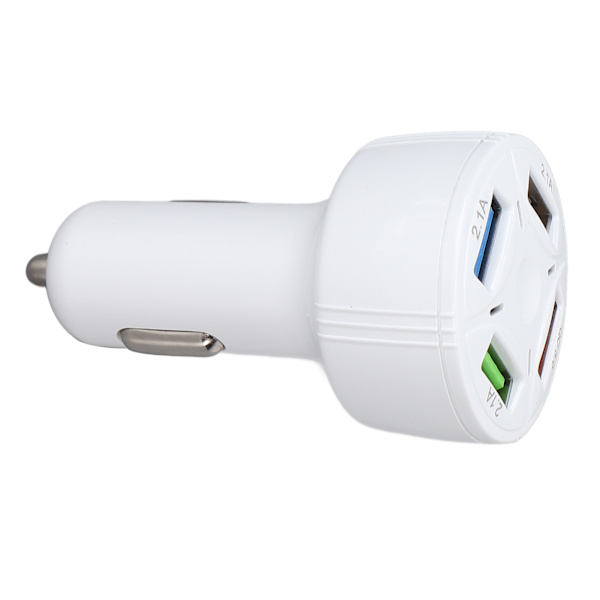 Billaddare 1 i 4 USB Ut QC3.0 Brandsäker Multi-skydd Plug and Play Universal 12‑32V Vit