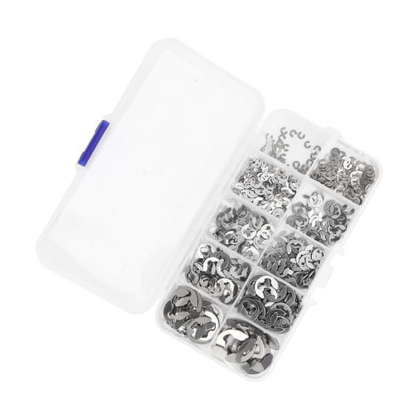 580 st E Circlip Bricka Set med Förvaringslåda Rostfritt Stål Fast Fixering E Typ Låsbricka Silver
