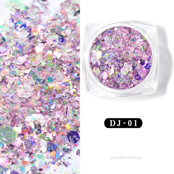 Glitter negledekoration - femtakket stjerne og uregelmæssige pailletter nail art DJ01