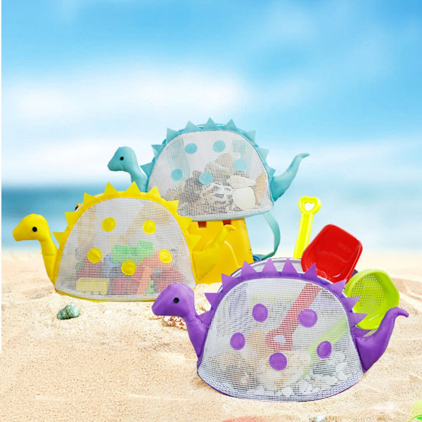 Dinosaur Mesh Strandveske for Barn Skjell Samle Totes Bærbar Strand Holding Bag for Gutter og Jenter