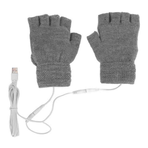 1 par USB-oppvarmede vinterhansker vottestrikking Håndvarmerhansker Fingerløse for skriving bærbar telefon Grå