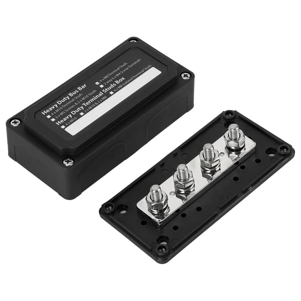 300A 48V DC Samleskinne Strømfordelingsboks 4 Studs Universal til Bil Båd RV Skib Sort