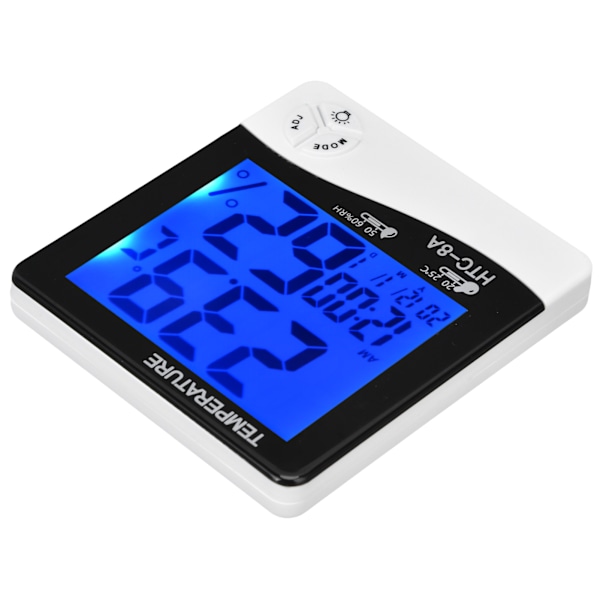 Indendørs temperaturmonitor LED-baggrundsbelyst display alarmfunktion 24 timers automatisk registrering fugtighedssensor