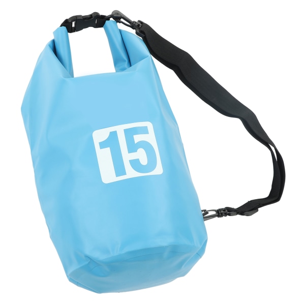 Vedenpitävä kuivalaukku Kannettava kokoontaitettava PVC-kuivasäilytyslaukku olkahihnalla uimiseen koskenlaskua varten 15L sininen