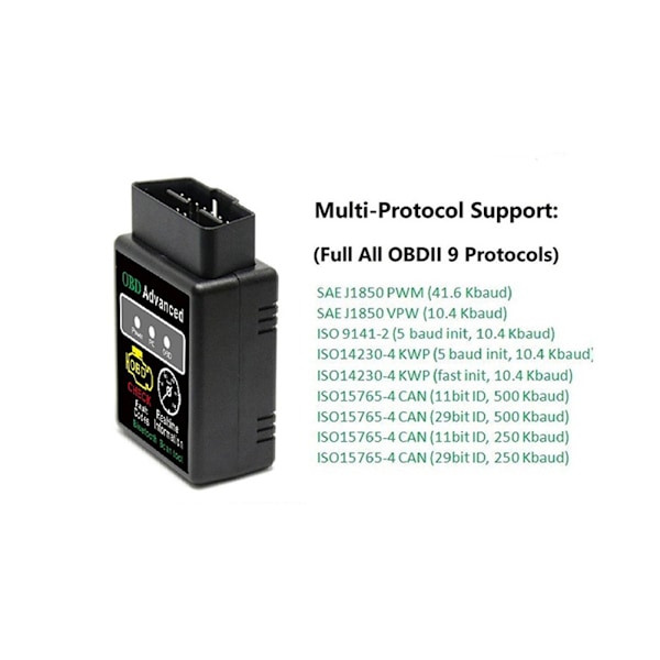 V02H2-1 Bluetooth OBD2 Bilscanning Scanner Automatisk Registrering