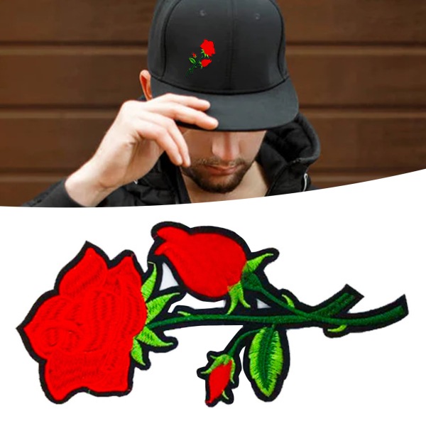 Rød Rose Brodere Patch Sød High End Udsøgt Blomster Strygning Patch til Jakker Tøj Skjorter Hatte Dekoration