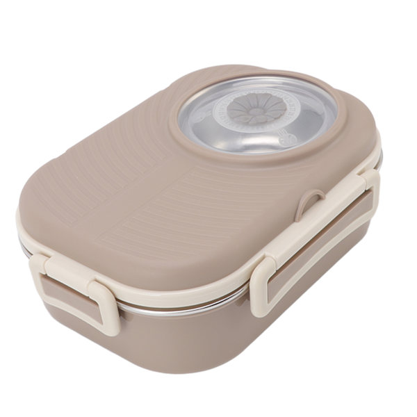 1450 ml Bento-lunsjboks i rustfritt stål med rom, termisk Bento-boks med dobbelt lag, Bento-beholdere for studenter, brun