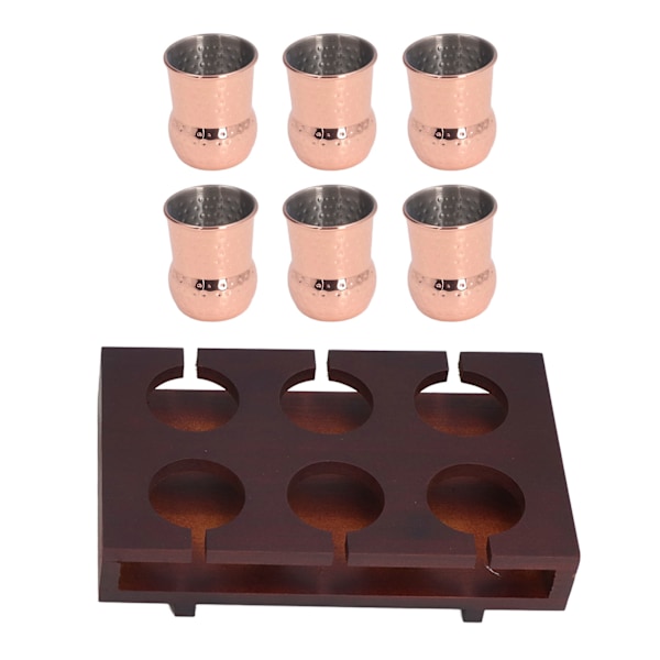 6 stk 100 ml kobberbelagt Moscow Mule-krus i rustfritt stål, cocktailkoppsett med oppbevaringsholder for hjemmefest