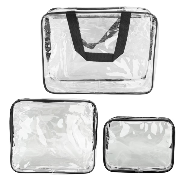3 delar genomskinliga resväskor Vattentäta bärbara genomskinliga kosmetiska sminkväskor för lunch Fitness simförvaring Svart