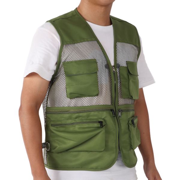 Militærvest Slidstærk Åndbar Multi Lomme Mesh Fiskevest til Udendørs Aktiviteter XL Militærgrøn