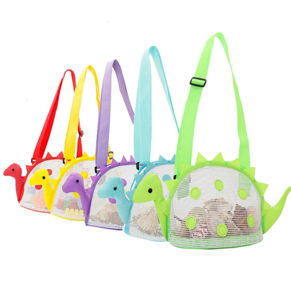 Dinosaur Mesh Strandveske for Barn Skjell Samle Totes Bærbar Strand Holding Bag for Gutter og Jenter
