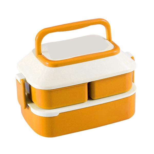 Cute Rabbit Children's Lunch Box Double Compartment Student Lunch Container Couple Microwave Food Container Orange Large 1.5L