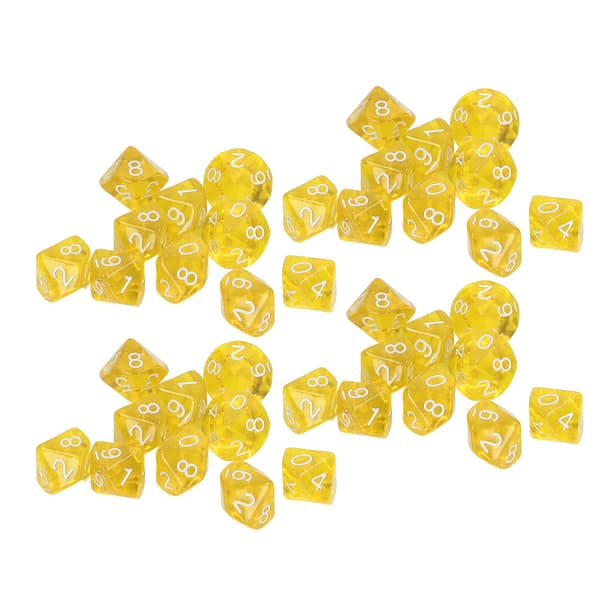 40 STK Tall Terninger 10 Sider Plast Polyhedral Terning Sett for Brettspill Undervisning Underholdning Gul