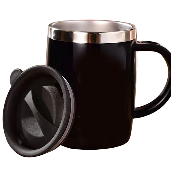 304 Rostfritt stål Kaffe Mugg med Lock Söt Droppresistent Drickmugg för Kontor Hem Svart 420ml