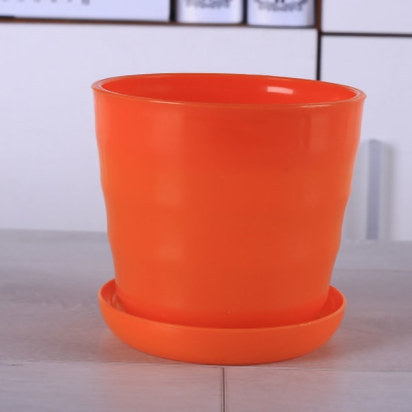 Flower Pot Flexible Round Modern Planter with Removable Tray for Gardening Office Balcony Orange L