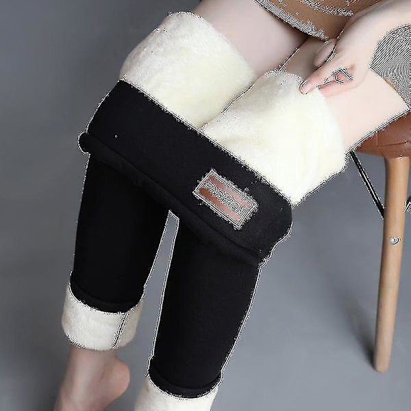 Kvinners Vinter Sherpa Fleece Fôret Høy Midje Kasjmir Leggings L Svart