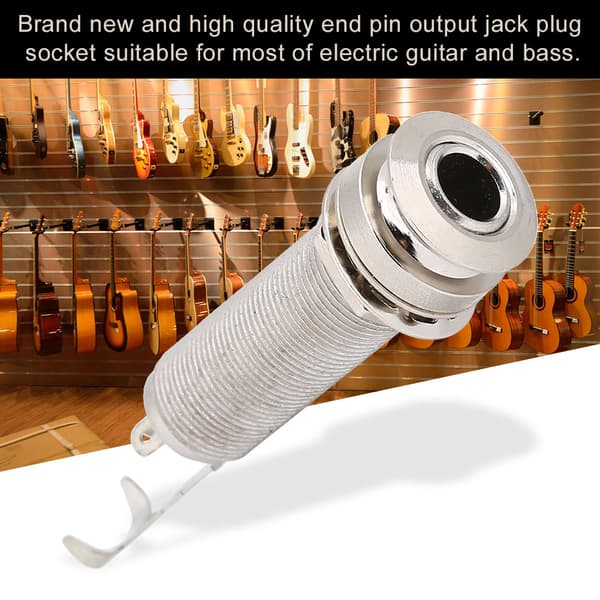 1/4inch Cylinder Lang Gevind End Pin Output Jack Socket til Elektrisk Guitar Bas (Sølv)