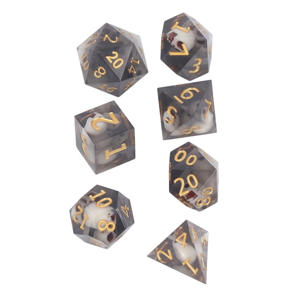 Polyhedral terningesæt rollespil epoxyharpiks gennemsigtig kraniet terning til matematikundervisning brætspil