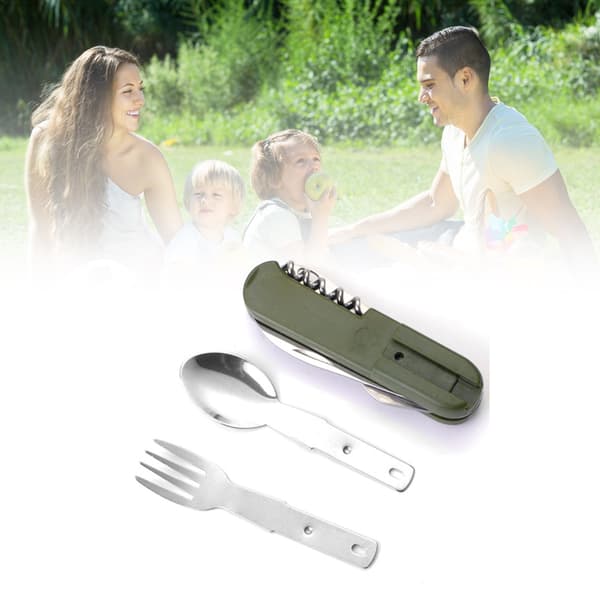 Camping Bestikk Sett Multifunksjon Rustfritt Stål Sammenleggbart Avtakbart Camping Servisesett
