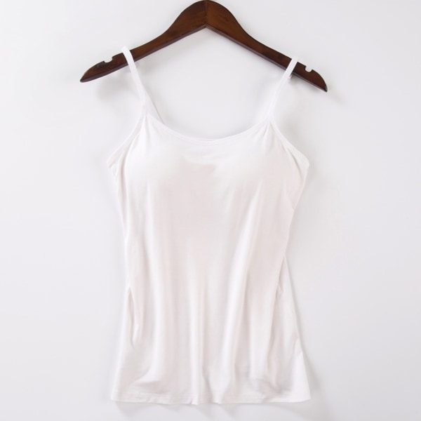 Dame polstret blød afslappet BH tanktop Dame Spaghetti Cami Top Vest Dame Camisole med indbygget Br White XL