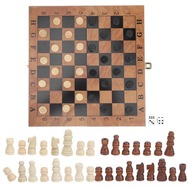 Puinen laatikko shakki shakkilaudan tammi 3 in 1 shakkilauta Chessmanin kanssa