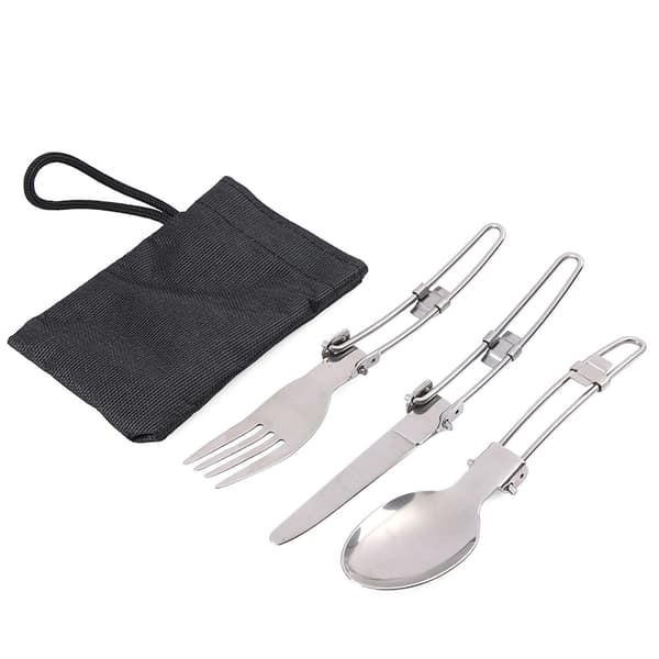 3PCS/Set Kniv Gaffel Sked Camping Bestickset Rostfritt Stål Bärbart Fällbart Bestickset