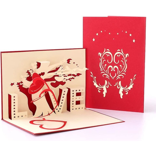 3D Pop-up Valentinsdagskort 10x15 Rød