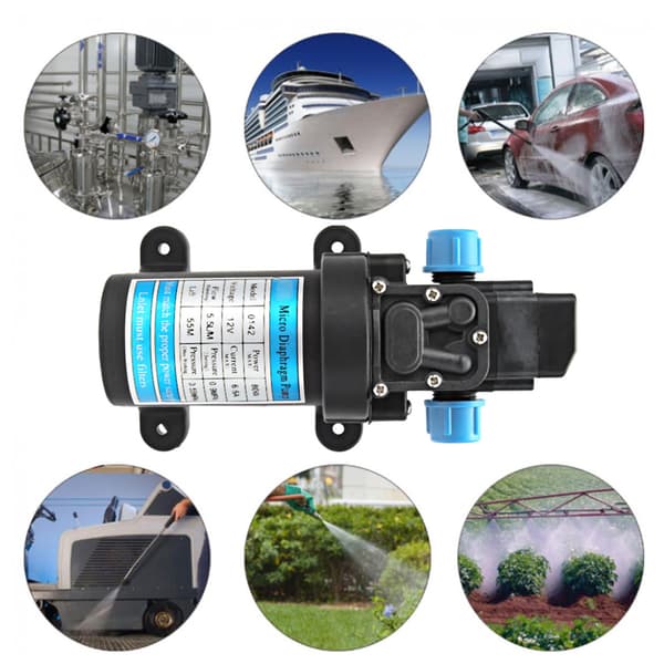 12V 80W Självsugande Elektrisk Högtrycks Mikromembranvattenpump Biltvätt Tryckomkoppling