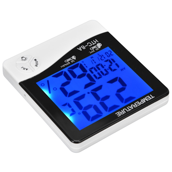 Indendørs temperaturmonitor LED-baggrundsbelyst display alarmfunktion 24 timers automatisk registrering fugtighedssensor