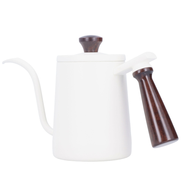 Bärbar kaffekanna i rostfritt stål med trähandtag Lång gåshals pip Cafe KettleVit 700ml