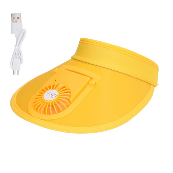 Solskyddshätta med fläkt, justerbar, 3 hastigheter, USB-laddning, solskydd, gul