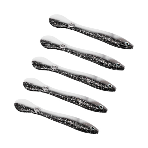 5kpl/ set 10cm 6g Pehmeä viehe 3D Eyes Enlarged Tail Coil Keinotekoinen Soft Loach -kalastusuheMusta valkoinen