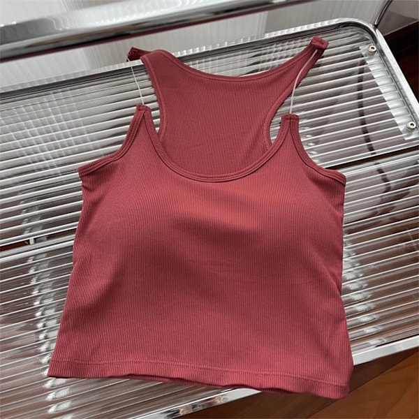 Dam Tanktop Enfärgad Mode Multifunktionell Vadderad Kort Topp för Sommar Brunröd Fri Storlek