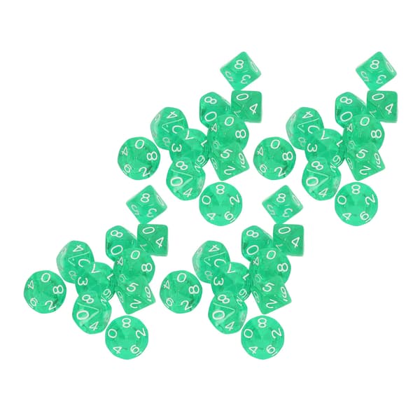 40 STK Nummerterninger 10-sidig plast polyhedral terningesett for brettspill undervisning underholdning grønn