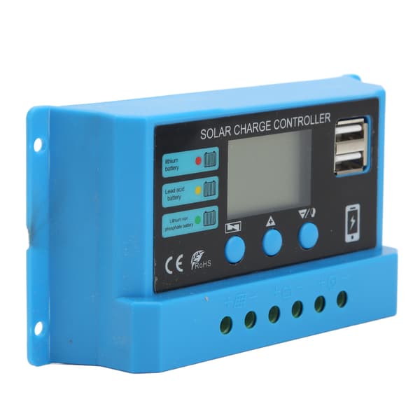12V 24V solpanel-controller LCD-display fotovoltaisk ladecontroller med stik blå 30A