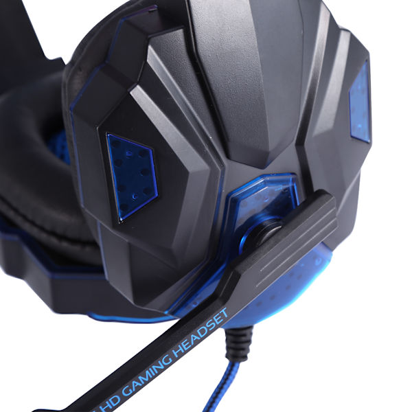 Stereospillhodetelefoner med mikrofon-headset med støyreduserende LED-lys blå