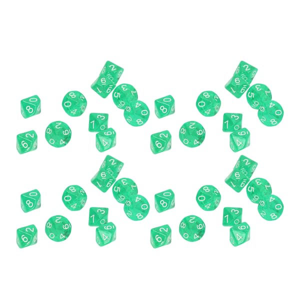 40 STK Nummerterninger 10-sidig plast polyhedral terningesett for brettspill undervisning underholdning grønn