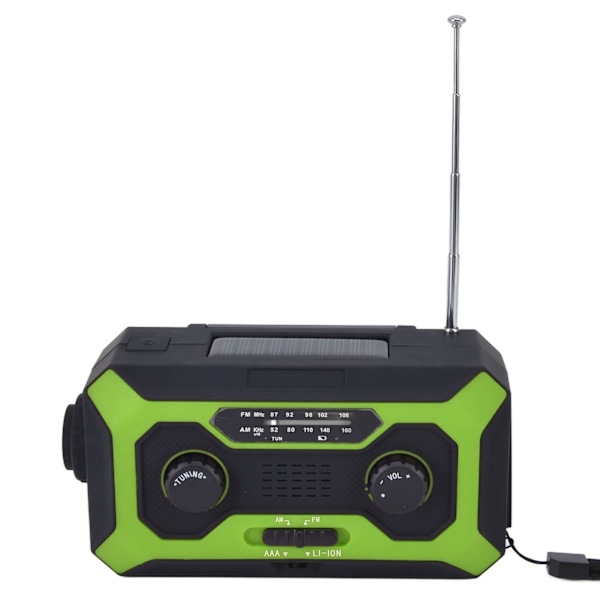 Håndsvinget Nødvejrradio AM/FM Skift Batteriindikator Lommelygte Solenergi Power Bank til Udendørs Camping Grøn EU Version
