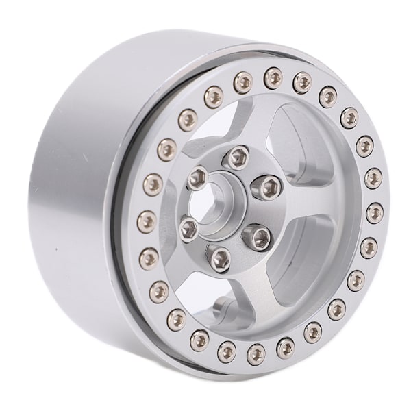 1.9 Tum Beadlock Hjul Aluminiumlegering 5 Håls Silverfälgar Icke-Färgande Lås Däck RC Hjul Fälgar Hjulnav Silver