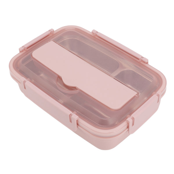 Lunchlåda 3 fack 304 Rostfritt stål Plast Matchande sked Ätpinnar Bärbara lunchbehållare för kontor Rosa