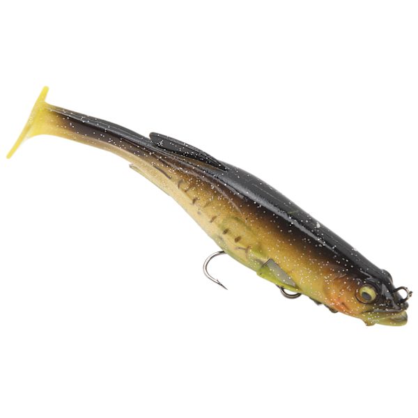 12,5 cm 21 g fiskelokker silikone fiskeblink T-hale levende spin ring magnetisk med trekroge til ferskvand saltvand sort ryg gul hale