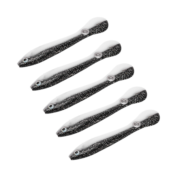 5kpl/ set 10cm 6g Pehmeä viehe 3D Eyes Enlarged Tail Coil Keinotekoinen Soft Loach -kalastusuheMusta valkoinen