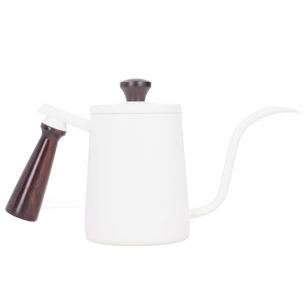 Portable Stainless Steel Coffee Pot with Wooden Handle Long Gooseneck Spout Cafe KettleWhite 700ml