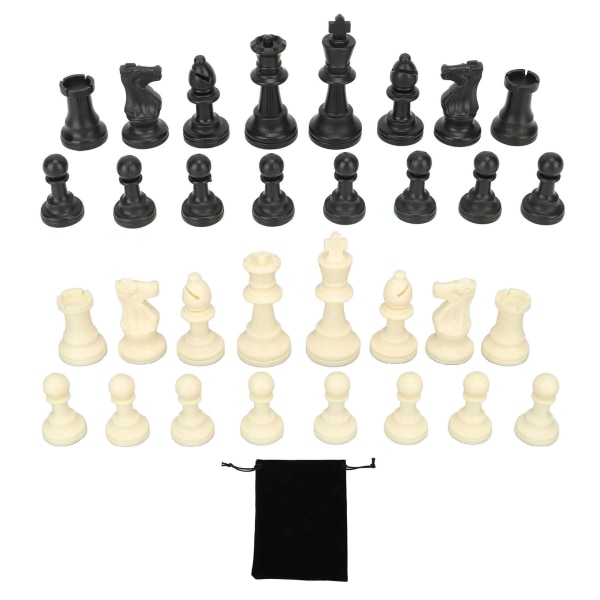 Set PP Plast 32 schackmän med förvaringsväska för internationellt schackspel svart och vitt