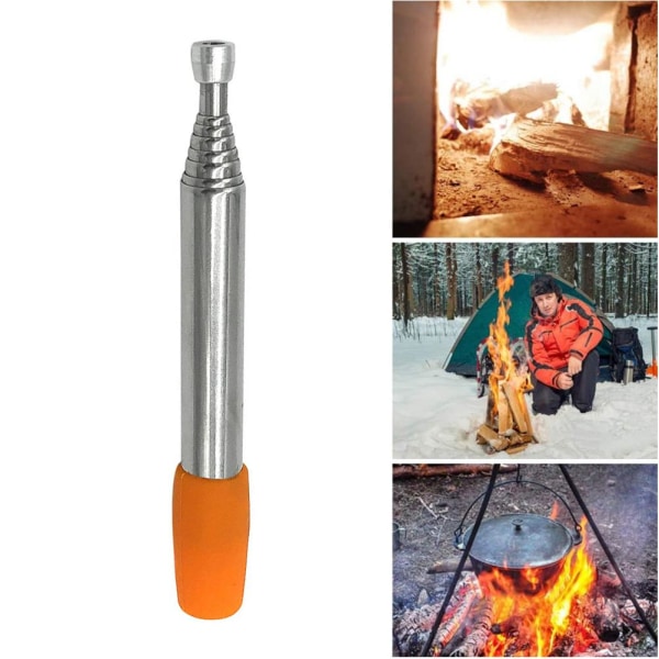 Lommestørrelse brandbælge Sammenklappelig indtrækkelig rustfrit stål brandblæserrør bygger bålværktøj