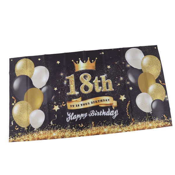 Glædelig 18 års fødselsdag baggrund sort guld 180x99cm genanvendelig happy birthday dekorationer med 4 øjer