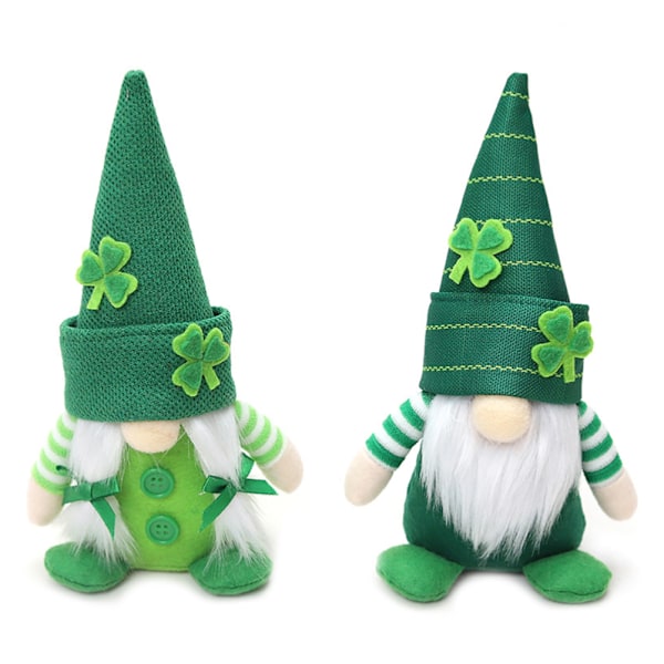 2 st faceless gnome plyschdocka St. Patrick's Day grön klöver gnomes docka älva dvärg prydnader Patricks dag fest bordsdekoration