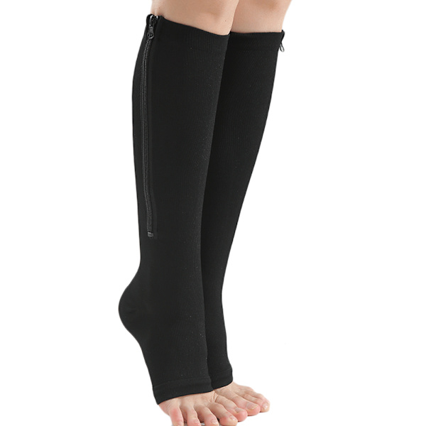 1 par komprimerade strumpor Stretchig dragkedja Komprimerad benstöd unisex öppen tå knä strumpor