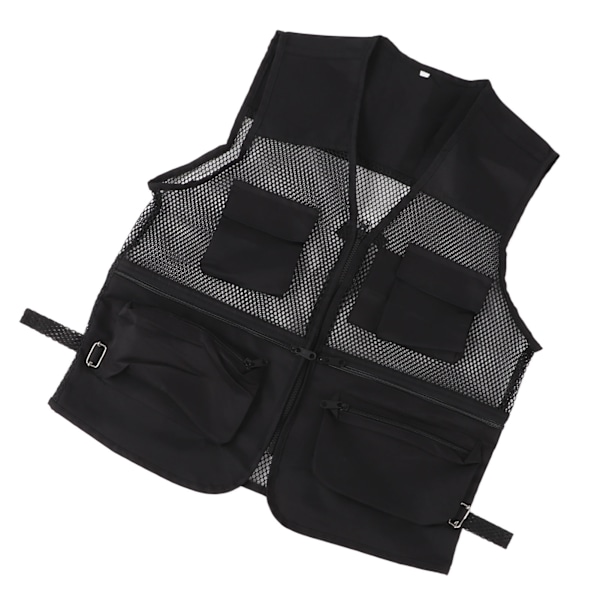 Militærvest Slidstærk Åndbar Multi Lomme Mesh Fiskevest til Udendørs Aktiviteter XL Sort